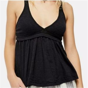 FREE PEOPLE Zinnia Tank Top Babydoll Black V-Neck